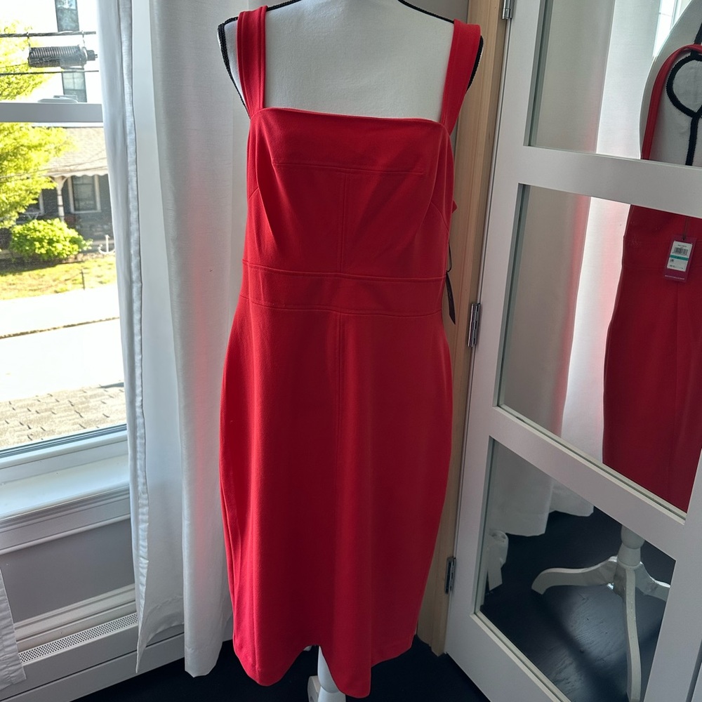 Vince Camuto Red Sheath Midi Dress Square Neck Sleeveless